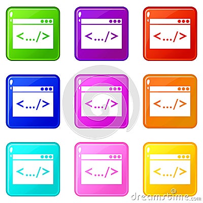 Code window icons 9 set Vector Illustration