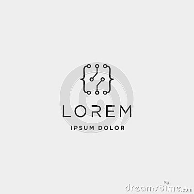 coding digital logo design template vector lineart Vector Illustration