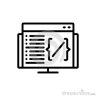 Black line icon for Coding, script and application Vector Illustration