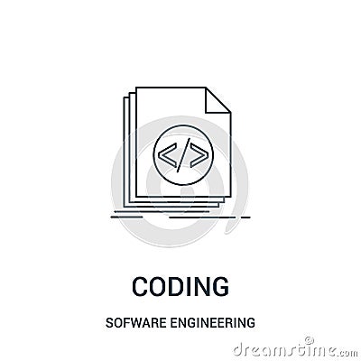 coding icon vector from sofware engineering video gaming collection. Thin line coding outline icon vector illustration. Linear Vector Illustration