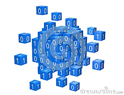 Coding, informatics concept with zeroes and ones. Cartoon Illustration