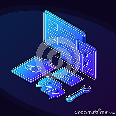 Coding isometric color vector illustration Vector Illustration