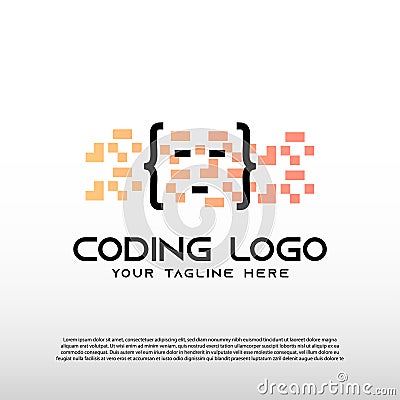 Coding logo with colorful and pixel concept. technology icon -vector Vector Illustration