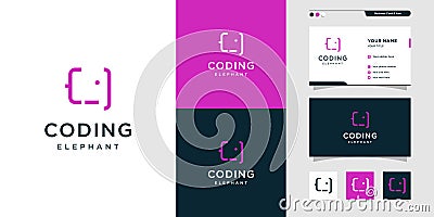 Coding logo with elephant look, creative, design, internet, computer Premium Vector Vector Illustration
