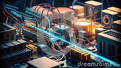 coding minning machione blockchain crypto minners chip Cartoon Illustration