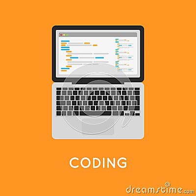 Coding php or html on laptop. Programming Vector Illustration