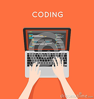 Coding php or html on laptop. Programming Vector Illustration