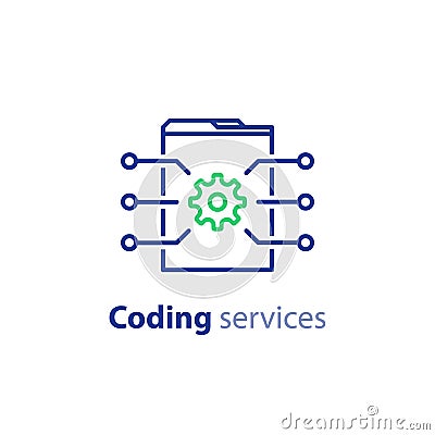 Software development, internet technology, coding services, innovation concept, web site design, administration, stroke icon Vector Illustration