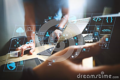 Coding software developer work with AR new design dashboard computer Stock Photo