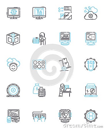 Coding Techniques linear icons set. Algorithms, Syntax, Debugging, Optimization, Pseudocode, Refactoring, Abstraction Vector Illustration