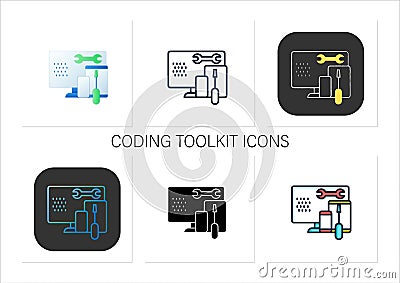 Coding toolkit icons set Vector Illustration