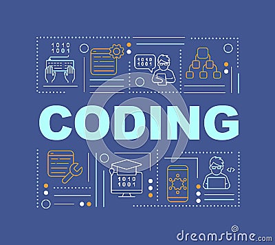 Coding word concepts navy banner Vector Illustration