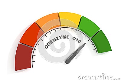 Coenzyme Q10 measuring process. Scale with arrow. 3D render Stock Photo