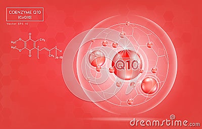 Coenzyme Q10 red shining pill capsule icon. Cartoon Illustration