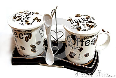 Cofee cups and coffee-spoon Stock Photo