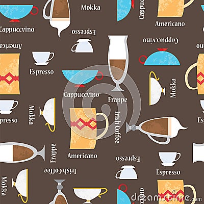 Coffe cups background. Seamless vector pattern Vector Illustration