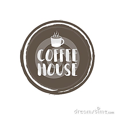 Coffe House Letters and Cup. Grunge circle background. Vector illustration Cartoon Illustration