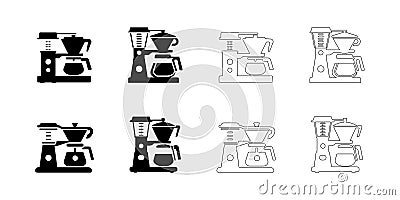 coffe maker icons set simple clean and smooth Solid and Outline Styles vector icons in black Vector Illustration