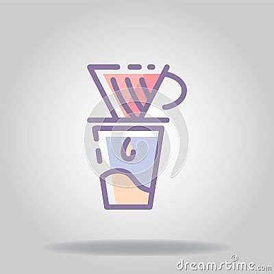 Coffe maker v60 icon or logo in pastel color Vector Illustration