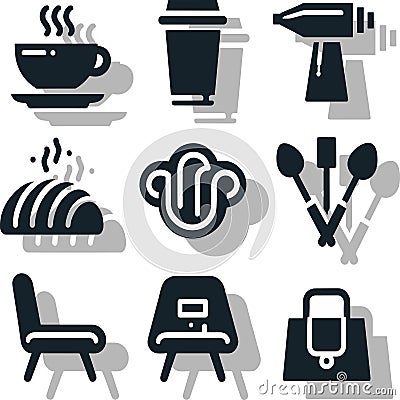 Set of cafe releated icons in white background in minimalistic flat style. Cartoon Illustration