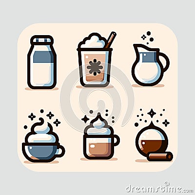 Coffee releated items in thick outlines and playful style. Cartoon Illustration