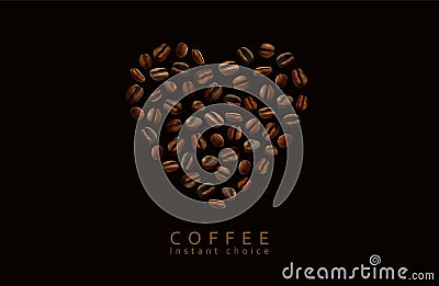 Coffee advertising design. Heart of coffee beans on a black background. High detailed realistic illustration Vector Illustration