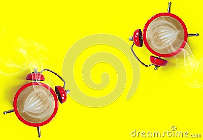 Coffee alarm clock collage a colored background classic retro Stock Photo