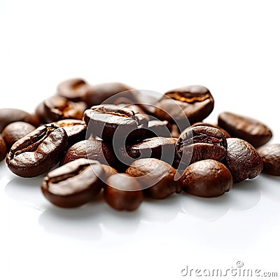 Coffee aroma close up of aromatic coffee beans on a white background Stock Photo