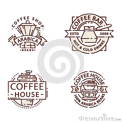 Coffee badge food thin line lettering for restaurant, cafe menu coffee house and shop sticker vector. Vector Illustration