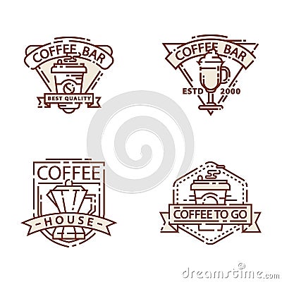 Coffee badge food thin line lettering for restaurant, cafe menu coffee house and shop sticker vector. Vector Illustration