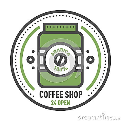 Coffee badge logo food design thin line lettering for restaurant, cafe menu coffee house and shop element beverage label Vector Illustration