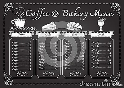 Coffee and bakery menu on chalkboard template Vector Illustration