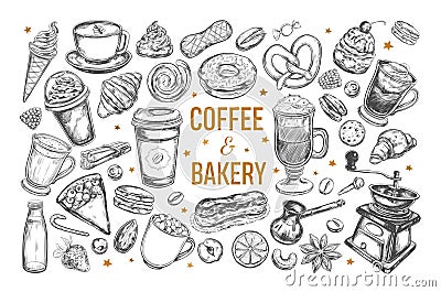 Coffee and Bakery set Vector Illustration