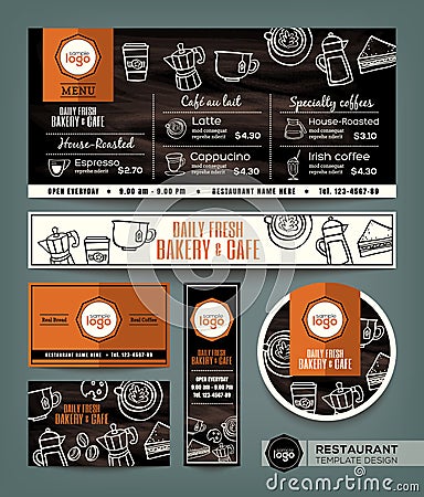 Coffee Bakery shop cafe set menu design template Vector Illustration