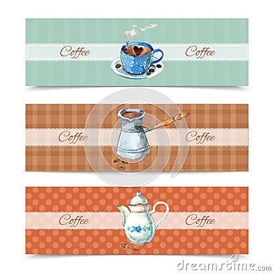 Coffee Banners Set Vector Illustration