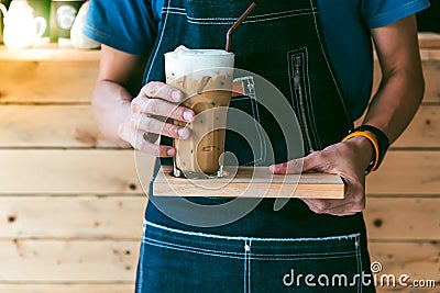 Coffee barista make cool coffee, serve customers Stock Photo