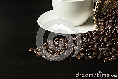 Coffee bean on black wood background Stock Photo