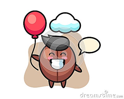Coffee bean cartoon is playing balloon Vector Illustration