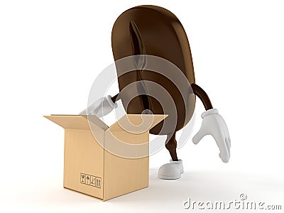 Coffee bean character with open cardboard box Stock Photo