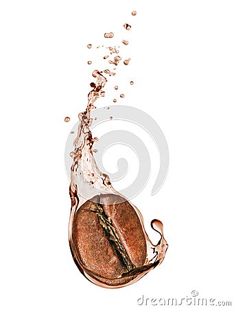 Coffee bean with a coffee splash on white background Stock Photo