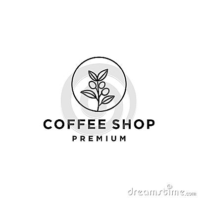 Coffee bean with leaf plant branch hipster minimal logo Vector Illustration