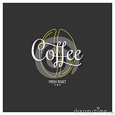 Coffee bean logo with vintage Coffee lettering on dark background Vector Illustration