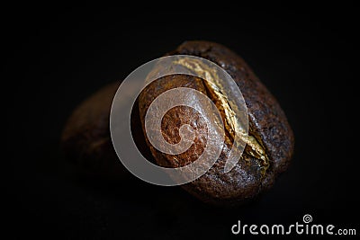 Coffee bean, closeup on black background Stock Photo