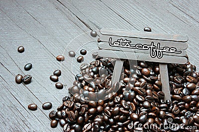 Coffee bean, wooden background, brown cafe bean Stock Photo