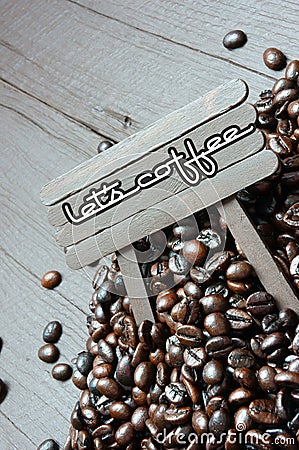 Coffee bean, wooden background, brown cafe bean Stock Photo