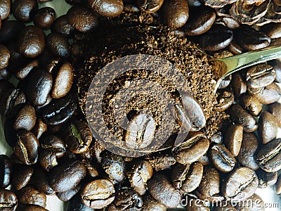 Coffee beand roasted and ground coffee bean background style Stock Photo