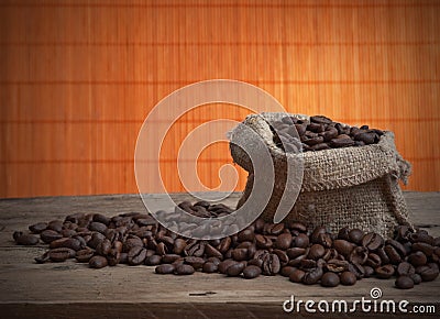 Coffee beans in bag Stock Photo