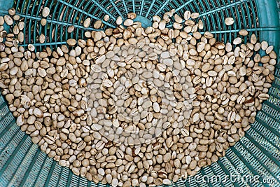 Coffee beans in basket Stock Photo