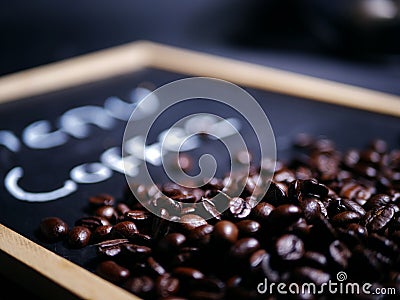 Coffee beans on cafe drinks menu medium shot Stock Photo