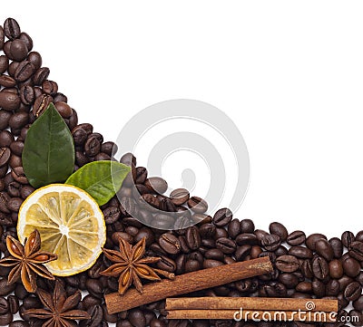 Coffee beans with cinnamon and anise Stock Photo